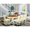 East West Furniture Plainville 9-piece Dining Set with Linen Seat in Cherry