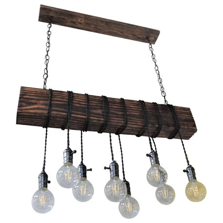 Rustic Wooden Beam Chandelier with 8 Pendants Farmhouse Style