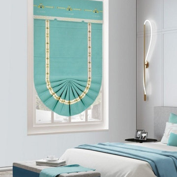 QYBHF746 High Quality Chenille Blue Green Custom Made Roman Blinds For Home Deco