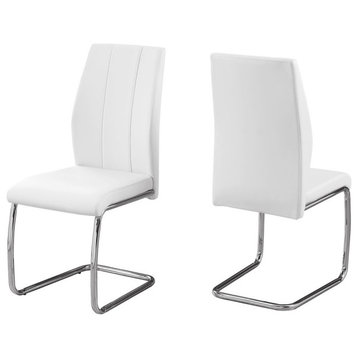 Dining Chair, Set Of 2, Side, Upholstered, Pu Leather Look, Metal, White, Chrome