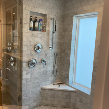 MASTER BATHROOM - Carrara 3"x 6" Subway Marble / Herringbone Large Shower