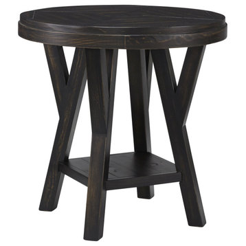 Market Street West Round End Table, Black Pepper/Brown