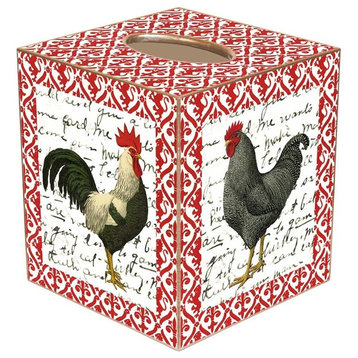 TB557-Rooster on Red  French Print Tissue Box Cover