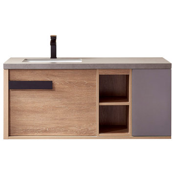 Carcastillo Bath Vanity, Oak With Sintered Stone Top, 47", Without Mirror