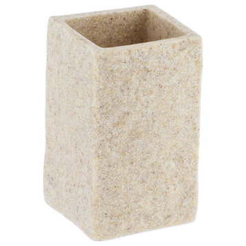 Square Resin Stone Effect Bath Tumbler Cup Toothbrush Holder, Natural