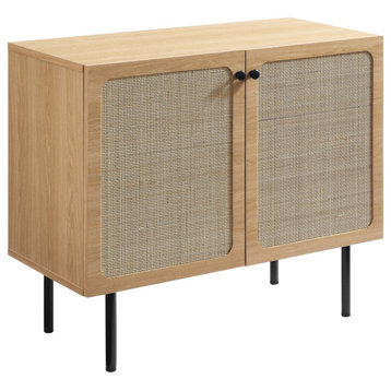 Cane Cabinet, Wood Rattan BoHo Shabby Chic Nightstand, Natural