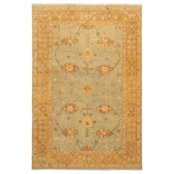 6'x9' Hand Knotted Wool Agra Oriental Area Rug, Mint, Caramel Color