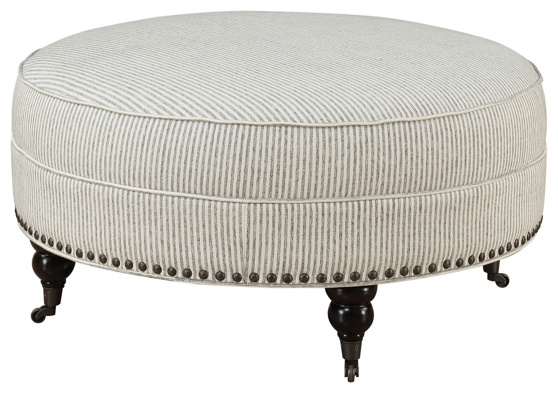 Nadiyah Round Ottoman, Pebble Gray Stripe - Traditional - Footstools ...