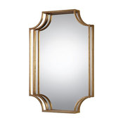 Open Gold 30" Metal Wall Mirror, Vanity Curved Sculpted