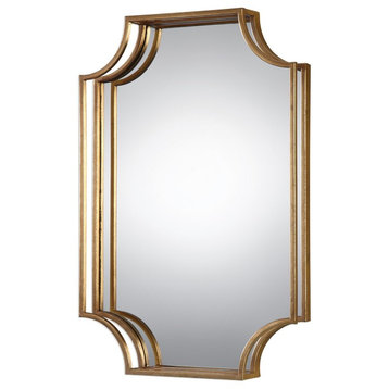Open Gold 30" Metal Wall Mirror, Vanity Curved Sculpted