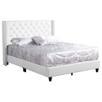 Julie Tufted Upholstered Low Profile Full Panel Bed, White