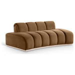 Meridian Furniture - Jace Upholstered Loveseat, Saddle, Velvet, Loveseat - Innovative design meets soft velvet upholstery in the Jace saddle velvet loveseat, creating a modern marvel that redefines comfort and style. Its sinuous curves form a sculptural masterpiece that defies convention. A dramatic design and rich velvet upholstery make this piece truly unforgettable.