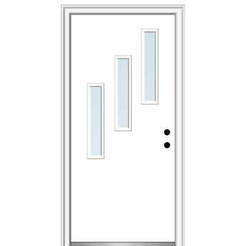 36"x80" 3 Lites Clear Left-Hand Inswing Primed Fiberglass Door, 4-9/16"