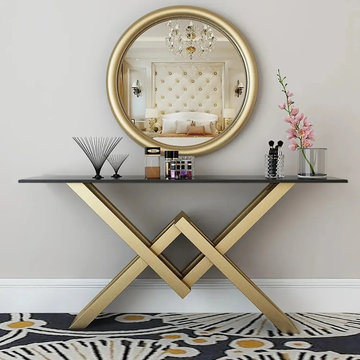 $329.99   Black & Gold Narrow Console Table Accent Table For Entryway X Base