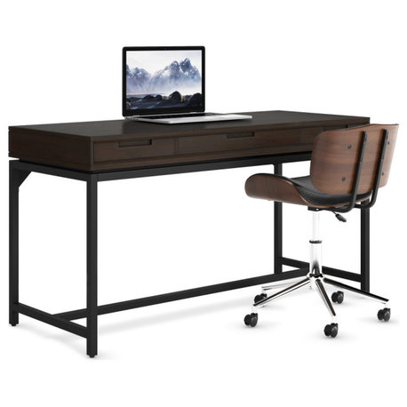 Banting SOLID HARDWOOD Modern Industrial 60 inch Wide Desk in Hickory Brown