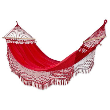 Cotton Hammock With Spreader Bars, "Tropical Red", Single