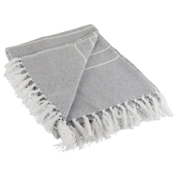 DII 60x50" Modern Cotton Thin Stripe Throw with Fringe in Gray/White