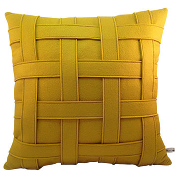 Wool Felt Woven Throw Pillow, Mustard Yellow