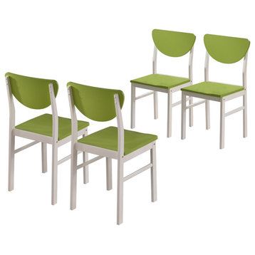 Dining Room, Kitchen Wood Side Chair, Set of 4, White, Green