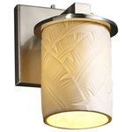 Justice Design Group - Limoges Dakota Wall Sconce, Cylinder With Flat Rim With Banana Leaf Shade - Limoges - Dakota Wall Sconce - Cylinder with Flat Rim - Brushed Nickel Finish with Banana Leaf Shade - Incandescent