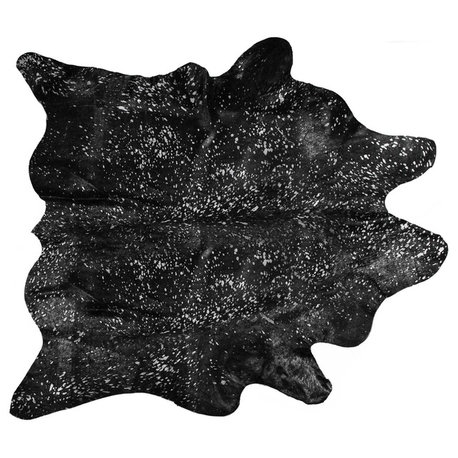 HomeRoots 72" x 84" Black and Gold Cowhide Area Rug