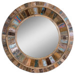 Uttermost - Uttermost Jeremiah Round Wood Mirror, 32"x32" - Dress up a bare wall with the Jeremiah Round Wood Mirror. The frame of this wall mirror is crafted from individual panels of reclaimed wood from old doors, and is fastened to a solid mango wood plank. With the unique design of this item and the materials used there can be slight variations in finish.