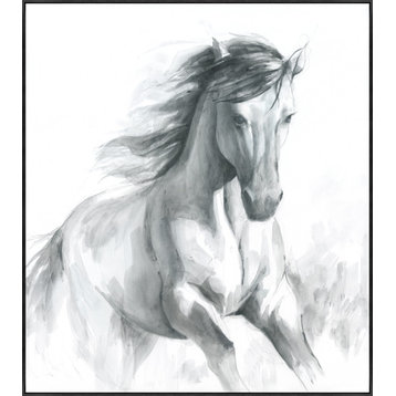 30x34 Horse in Charcoal, Framed Artwork, Black
