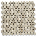 Stone Center Online - Crema Marfil Marble 1 inch Hexagon Mosaic Tile Polished, 1 sheet - Crema Marfil Marble 1" (from point to point) hexagon pieces mounted on 12x12" mesh tile sheet