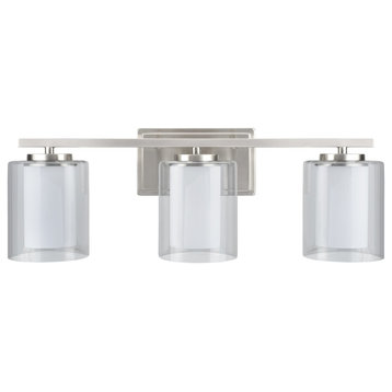 62103, 3-Light Metal Bathroom Vanity Wall Light Fixture, Satin Nickel