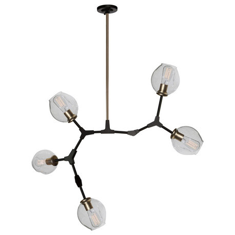 Organic 5-Light Chandelier, Vintage Brass