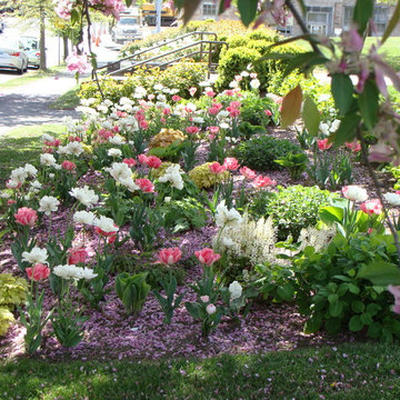 Public Shade Garden in Spring with apple blossoms