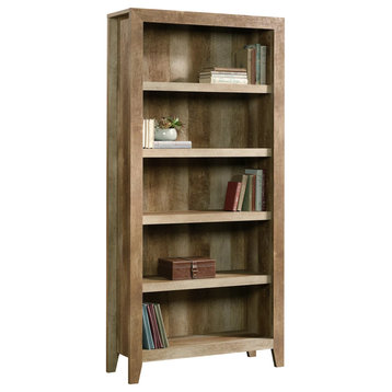 Rustic Bookcase, Wooden Frame With 5 Spacious Fixed Open Shelves, Craftsman Oak