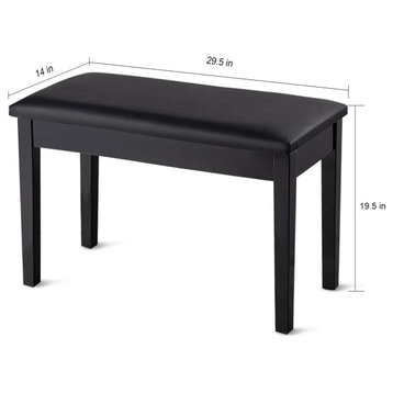 Costway Solid Wood PU Leather Piano Bench Padded Double Duet Seat Storage Black