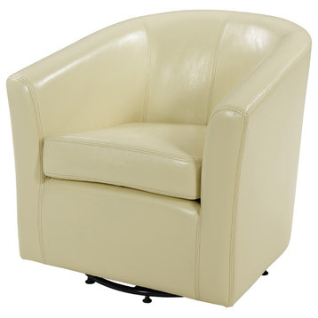 Hayden Swivel Accent Arm Chair, Beige, Bonded Leather