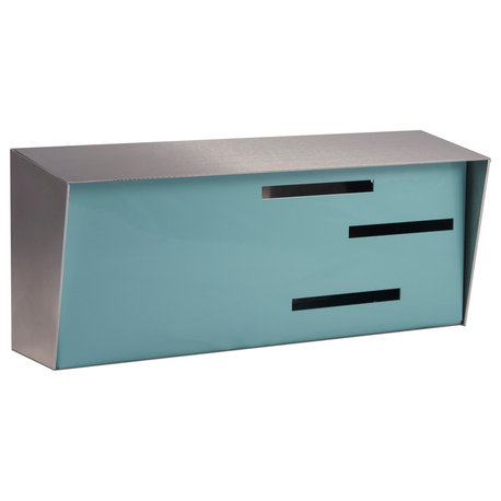 Locking Mid Century Modern Mailbox, 2 Tone Silver, Robin Egg