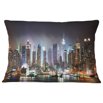 New York Times Square in Blue Light Cityscape Throw Pillow, 12"x20"