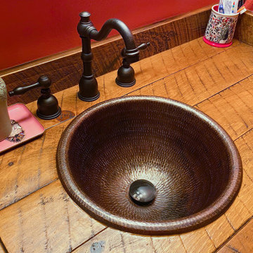 14" Round Self Rimming Hammered Copper Bathroom Sink (LR14RDB)