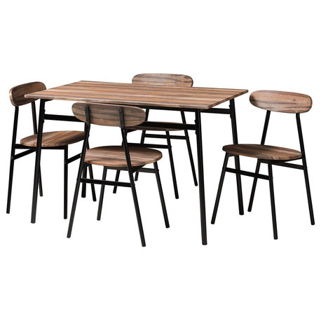 Darcia Rustic and Industrial Brown Wood Matte Black Frame 5-Piece Dining Set