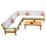 Teak Deals - 8-Piece Nain Teak Sectional Sofa Set With Canvas Air Blue Sunbrella Cushions - Choose your Sunbrella fabric color from the swatch shown in 2nd picture.