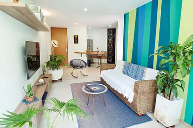 Island style living room photo in Miami