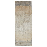 Jaipur Living - Vibe Akari Abstract Gray and Light Tan Area Rug, 3'x8' - The stunning En Blanc collection captures the elegance of neutral, vintage-inspired patterns and melds Old World aesthetics with an updated and luxurious vibe. The Akari rug boasts a banded abstract motif in tonal hues of gray, golden tan, and light taupe. Soft and lustrous, this chameleon-like design emulates the timeless style of a Turkish hand-knotted rug, but in an accessible polyester and viscose power-loomed quality.