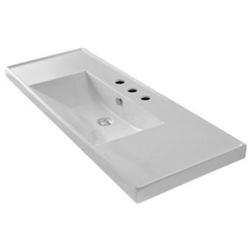 Rectangular White Ceramic Self Rimming or Wall Mounted Bathroom Sink, 3-Hole