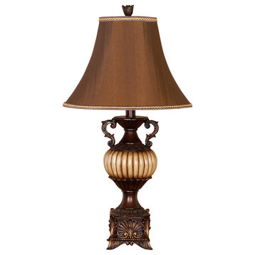 Brown Polystone Traditional Table Lamp Set of 2 30"H
