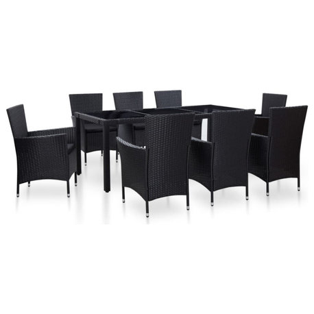 vidaXL Patio Dining Set 9 Piece Outdoor Table and Chairs Poly Rattan Black