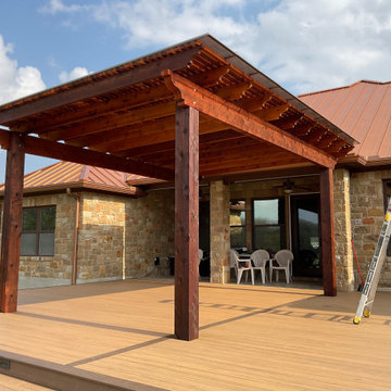 Cedar pergola and composite deck with lighting