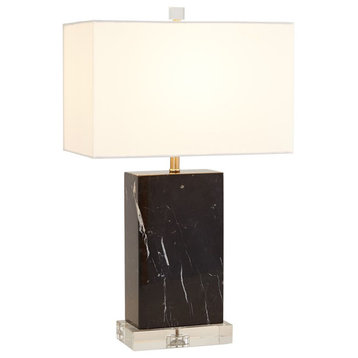 Elegant Black and White Marble Slab Table Lamp 27 in Classic Minimalist Veined