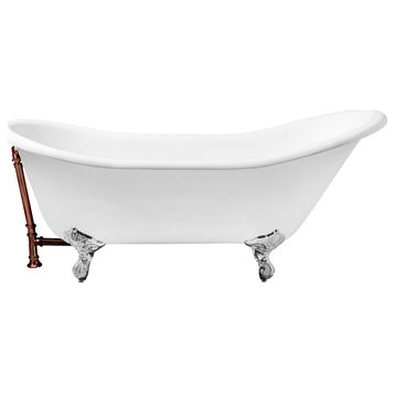 67" Cast Iron R5420CH-ORB Soaking Clawfoot Tub and Tray With External Drain