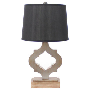 12" x 14" x 25.25" Black Traditional Wooden Linen Shade Table Lamp