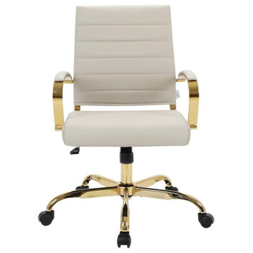 LeisureMod Benmar Leather Office Chair With Gold Frame Black