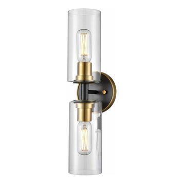 DVI Lighting Barker 2 Light Vanity Light in Brass-Graphite with Clear Glass